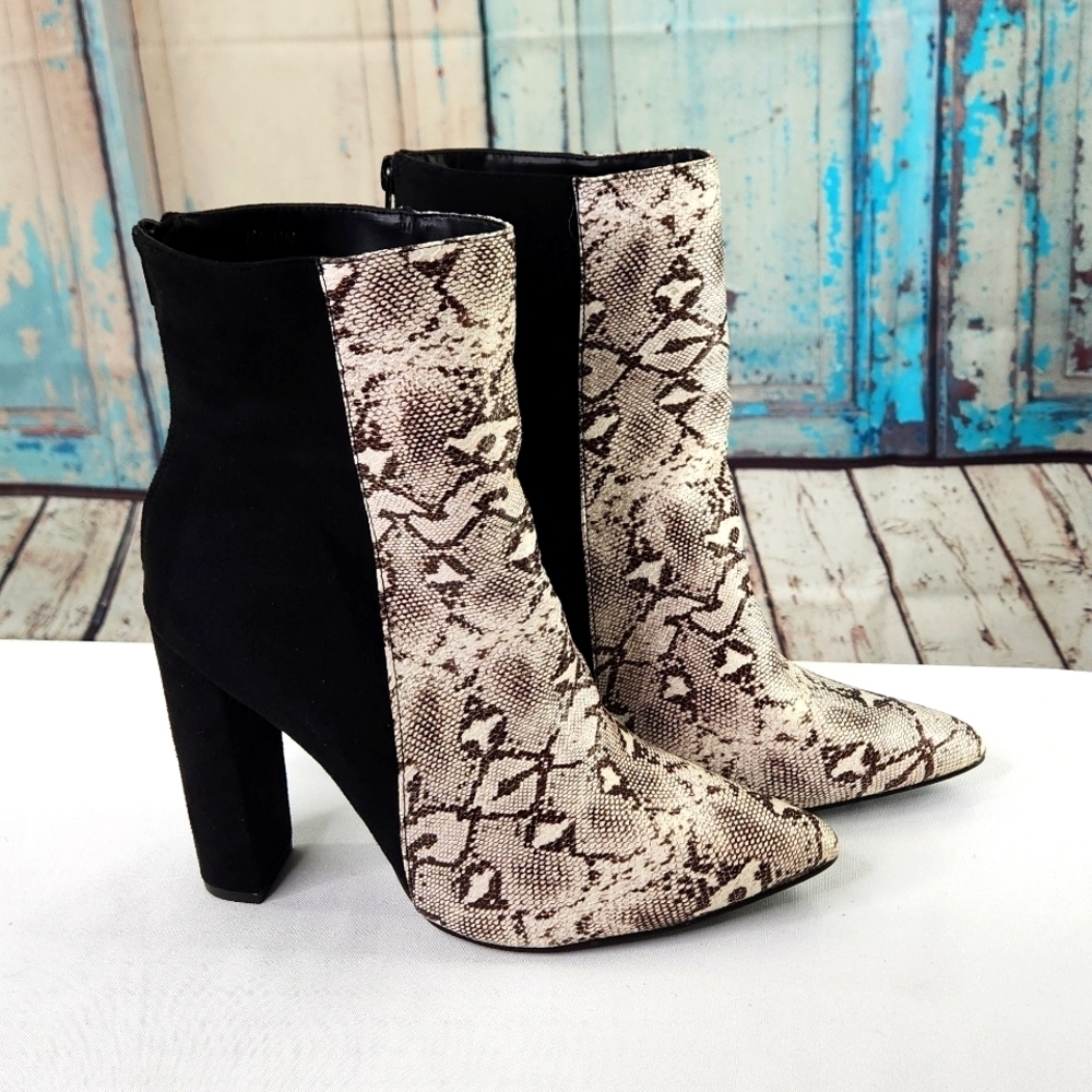 Lulus Karin Natural Snake Two Tone‎ High Heels Booties - Picture 3 of 9
